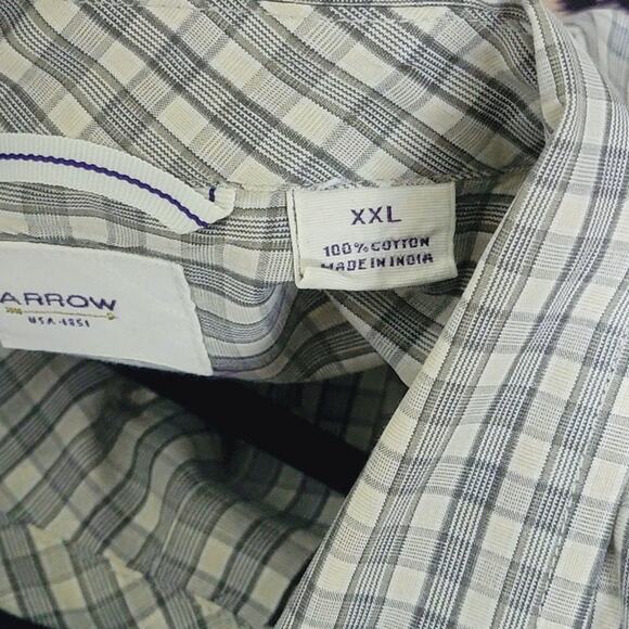 100% Cotton Long Sleeve Button-up Shirt Cream Gray Checker XXL - Picture 2 of 3